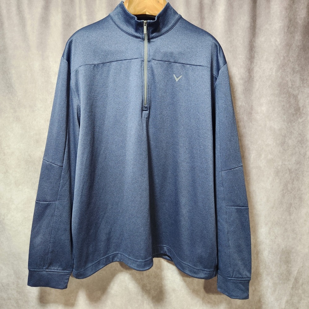 Callaway Weather Series Mens XL Navy Blue Quarter Zip Waffle Fleece Pullover - Picture 3 of 8